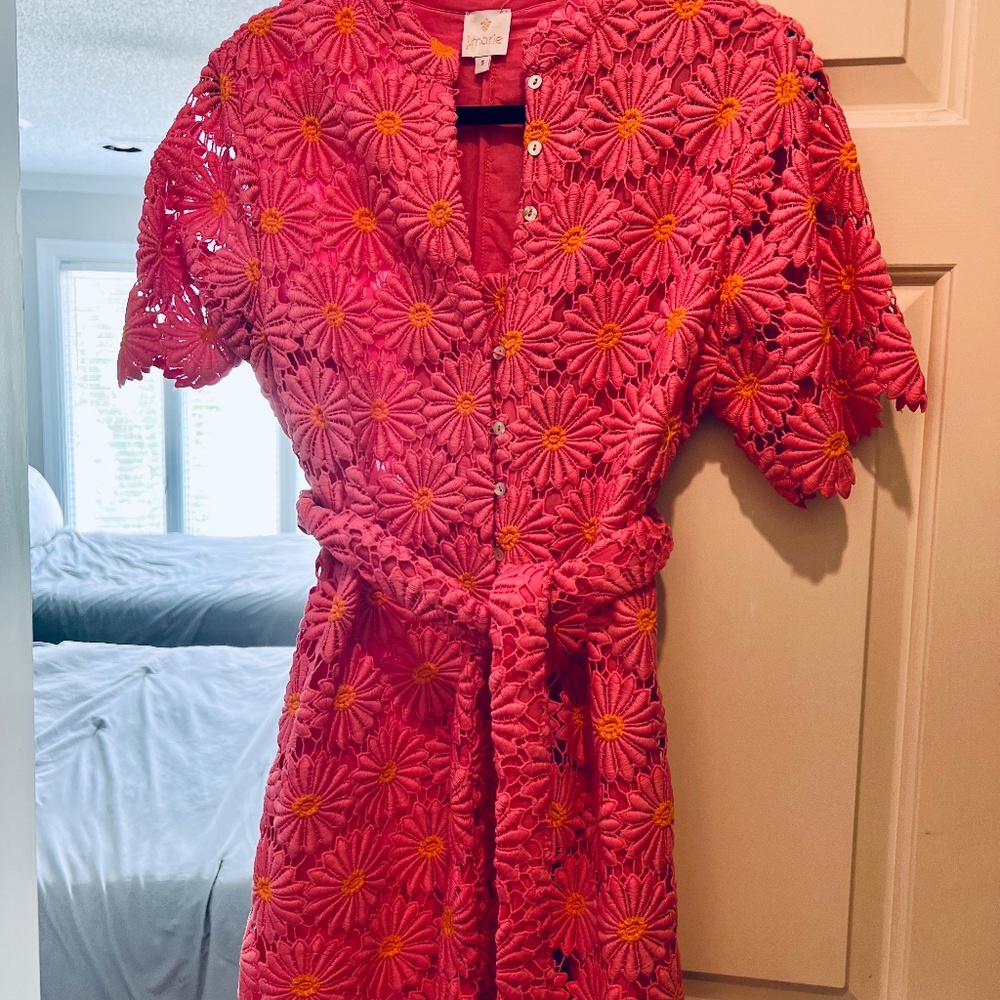 Preppy Pink & Orange Scalloped Crochet Lele Romper- Small worn once - Picture 2 of 2